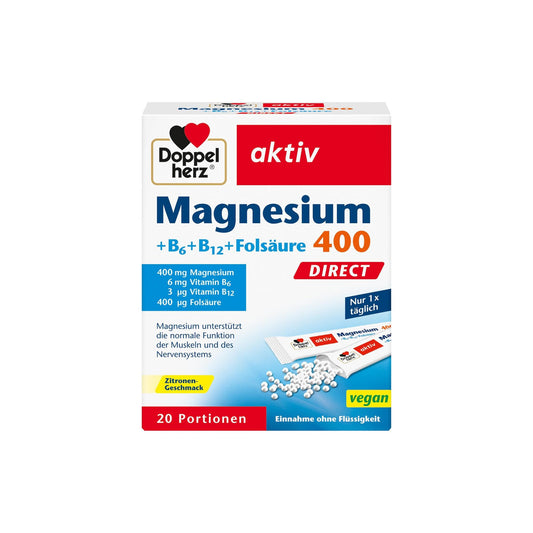 Doppelherz Magneesium 400 B6, B12 ja foolhappe DIRECT pulber 20 tk